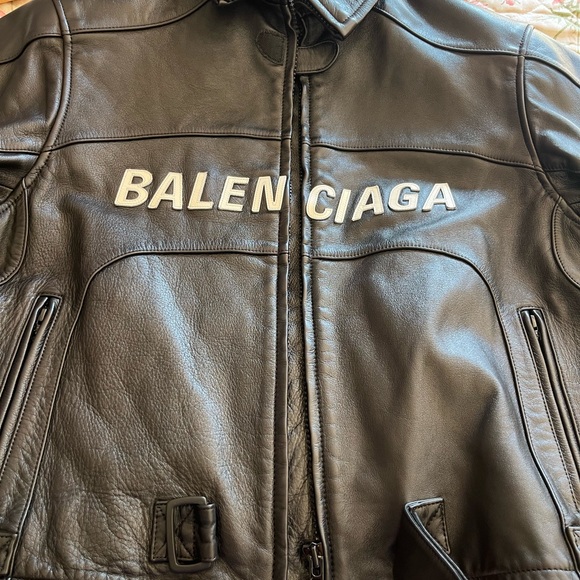 Balenciaga leather logo biker Jacket - Picture 3 of 16